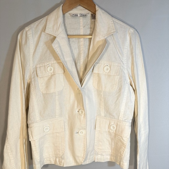 Nikki Valenti Womens Blazer Jacket Size L Linen Cotton Blend Pockets Buttons - Picture 9 of 12